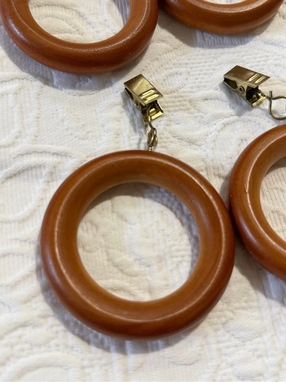 Vintage Wooden Curtain Rings with Clasps- Lot of 21